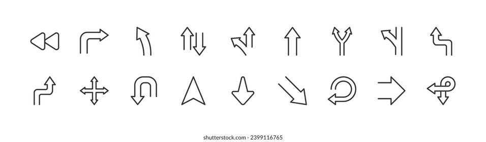 Simple collection of direction related line icons. Thin line vector set of signs for infographic, logo, app development and website design. Premium symbols isolated on a white background.