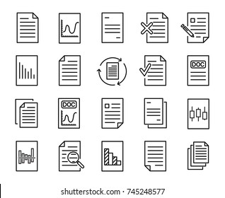 Simple collection of document related line icons. Thin line vector set of signs for infographic, logo, app development and website design. Premium symbols isolated on a white background.