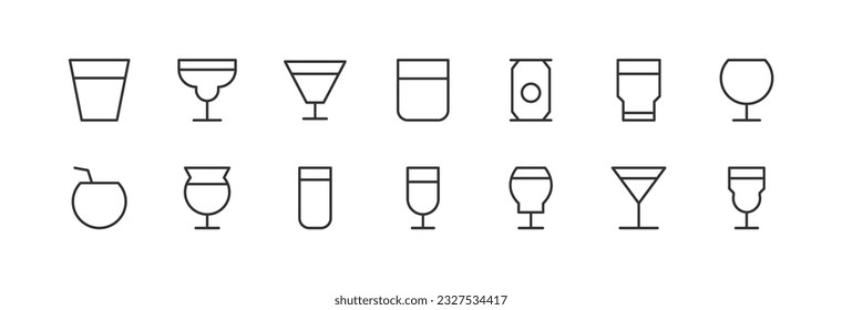 Simple collection of drink related line icons. Thin line vector set of signs for infographic, logo, app development and website design. Premium symbols isolated on a white background.