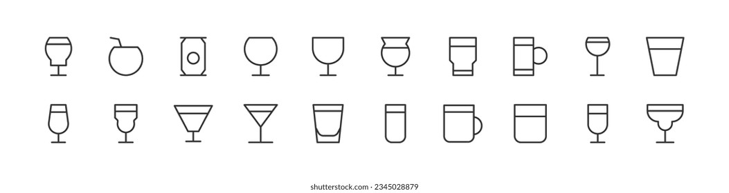 Simple collection of drink related line icons. Thin line vector set of signs for infographic, logo, app development and website design. Premium symbols isolated on a white background.