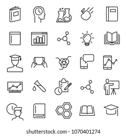 Simple collection of e-learning related line icons. Thin line vector set of signs for infographic, logo, app development and website design. Premium symbols isolated on a white background.