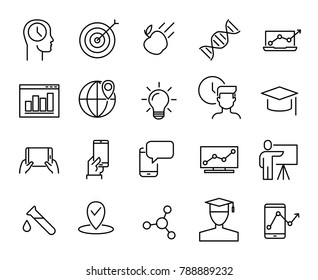 Simple collection of e-learning related line icons. Thin line vector set of signs for infographic, logo, app development and website design. Premium symbols isolated on a white background.