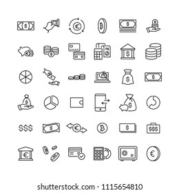 Simple collection of finance related line icons. Thin line vector set of signs for infographic, logo, app development and website design. Premium symbols isolated on a white background.