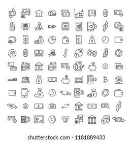 Simple collection of finance related line icons. Thin line vector set of signs for infographic, logo, app development and website design. Premium symbols isolated on a white background.