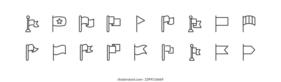 Simple collection of flag related line icons. Thin line vector set of signs for infographic, logo, app development and website design. Premium symbols isolated on a white background.