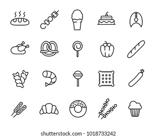 Simple collection of food related line icons. Thin line vector set of signs for infographic, logo, app development and website design. Premium symbols isolated on a white background.