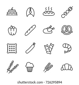 Simple collection of food related line icons. Thin line vector set of signs for infographic, logo, app development and website design. Premium symbols isolated on a white background.