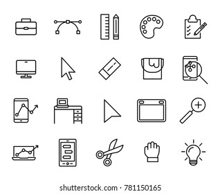 Simple collection of freelance related line icons. Thin line vector set of signs for infographic, logo, app development and website design. Premium symbols isolated on a white background.