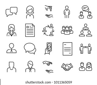 Simple collection of head hunting related line icons. Thin line vector set of signs for infographic, logo, app development and website design. Premium symbols isolated on a white background.