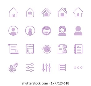 Colección simple del icono de la barra de menú del hogar para la interfaz de escritorio y móvil - Inicio, perfil, historial, configuración