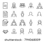 Simple collection of human resources (HR) related line icons. Thin line vector set of signs for infographic, logo, app development and website design. Premium symbols isolated on a white background.
