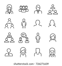 Simple collection of human resources (HR) related line icons. Thin line vector set of signs for infographic, logo, app development and website design. Premium symbols isolated on a white background.