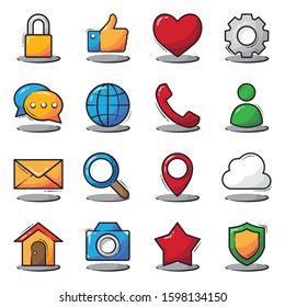 Simple collection of icons with cartoon style used for websites
