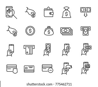 Simple collection of internet banking related line icons. Thin line vector set of signs for infographic, logo, app development and website design. Premium symbols isolated on a white background.