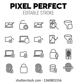 Simple collection of internet security related line icons. Thin line vector set of signs for infographic, logo, app development and website design. Pixel perfect. Editable stroke