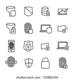 Simple collection of internet security related line icons. Thin line vector set of signs for infographic, logo, app development and website design. Premium symbols isolated on a white background.