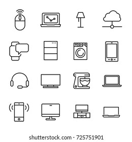 Simple collection of internet of thing related line icons. Thin line vector set of signs for infographic, logo, app development and website design. Premium symbols isolated on a white background.