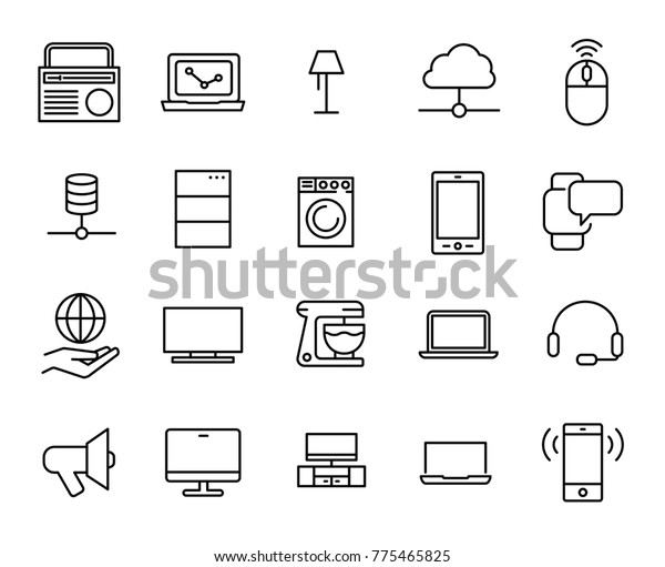 Simple collection of internet of thing\
related line icons. Thin line vector set of signs for infographic,\
logo, app development and website design. Premium symbols isolated\
on a white background.