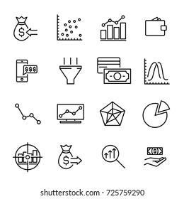 Simple collection of investments related line icons. Thin line vector set of signs for infographic, logo, app development and website design. Premium symbols isolated on a white background.