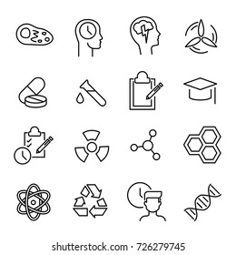 Simple collection of laboratory related line icons. Thin line vector set of signs for infographic, logo, app development and website design. Premium symbols isolated on a white background.