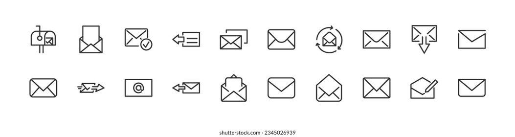 Simple collection of mail related line icons. Thin line vector set of signs for infographic, logo, app development and website design. Premium symbols isolated on a white background.