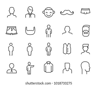 Simple collection of man related line icons. Thin line vector set of signs for infographic, logo, app development and website design. Premium symbols isolated on a white background.