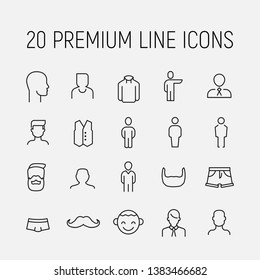 Simple collection of man related line icons. Thin line vector set of signs for infographic, logo, app development and website design. Premium symbols isolated on a white background.