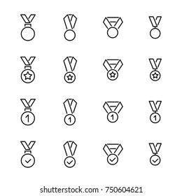 Simple collection of medal related line icons. Thin line vector set of signs for infographic, logo, app development and website design. Premium symbols isolated on a white background.