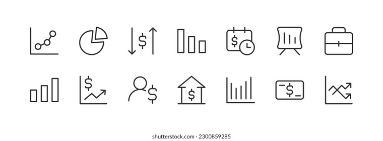 Simple collection of microeconomics related line icons. Thin line vector set of signs for infographic, logo, app development and website design. Premium symbols isolated on a white background.