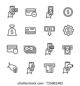 Simple collection of mobile commerce related line icons. Thin line vector set of signs for infographic, logo, app development and website design. Premium symbols isolated on a white background.