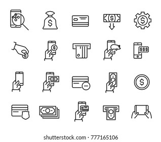 Simple collection of mobile commerce related line icons. Thin line vector set of signs for infographic, logo, app development and website design. Premium symbols isolated on a white background.