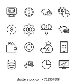 Simple collection of money related line icons. Thin line vector set of signs for infographic, logo, app development and website design. Premium symbols isolated on a white background.
