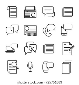 Simple collection of news related line icons. Thin line vector set of signs for infographic, logo, app development and website design. Premium symbols isolated on a white background.