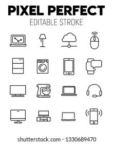 Simple collection nternet of thing related line icons. Thin line vector set of signs for infographic, logo, app development and website design. Pixel perfect. Editable stroke