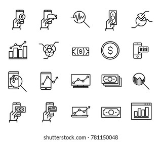 Simple collection of online money related line icons. Thin line vector set of signs for infographic, logo, app development and website design. Premium symbols isolated on a white background.