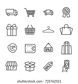 Simple collection of online supermarket related line icons. Thin line vector set of signs for infographic, logo, app development and website design. Premium symbols isolated on a white background.
