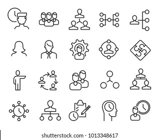 Simple collection of organization related line icons. Thin line vector set of signs for infographic, logo, app development and website design. Premium symbols isolated on a white background.