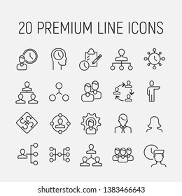 Simple collection of organization related line icons. Thin line vector set of signs for infographic, logo, app development and website design. Premium symbols isolated on a white background.