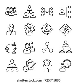 Simple collection of organization related line icons. Thin line vector set of signs for infographic, logo, app development and website design. Premium symbols isolated on a white background.