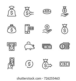 Simple collection of payment related line icons. Thin line vector set of signs for infographic, logo, app development and website design. Premium symbols isolated on a white background.