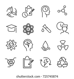 Simple collection of physics related line icons. Thin line vector set of signs for infographic, logo, app development and website design. Premium symbols isolated on a white background.