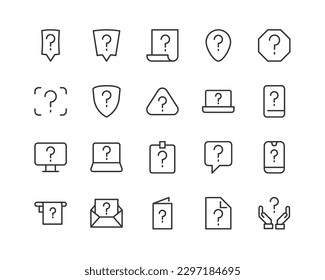 Simple collection of question related line icons. Thin line vector set of signs for infographic, logo, app development and website design. Premium symbols isolated on a white background.