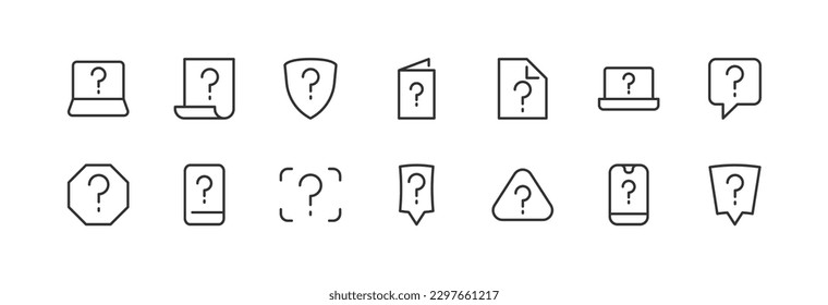 Simple collection of question related line icons. Thin line vector set of signs for infographic, logo, app development and website design. Premium symbols isolated on a white background.