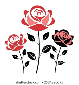 Simple collection of red color rose vector illustration.