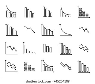 Simple collection of reduction related line icons. Thin line vector set of signs for infographic, logo, app development and website design. Premium symbols isolated on a white background.