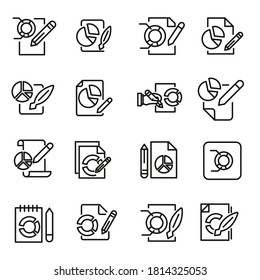 Simple collection of report related line icons. Thin line vector set of signs for infographic, logo, app development and website design. Premium symbols isolated on a white background.