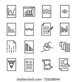 Simple collection of report related line icons. Thin line vector set of signs for infographic, logo, app development and website design. Premium symbols isolated on a white background.