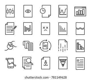 Simple collection of report related line icons. Thin line vector set of signs for infographic, logo, app development and website design. Premium symbols isolated on a white background.