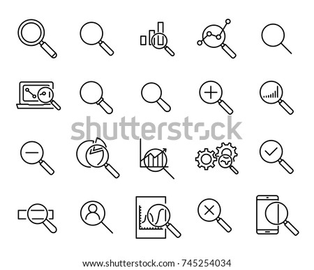 Simple collection of research related line icons. Thin line vector set of signs for infographic, logo, app development and website design. Premium symbols isolated on a white background.