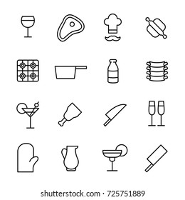 Simple collection of restaurant related line icons. Thin line vector set of signs for infographic, logo, app development and website design. Premium symbols isolated on a white background.